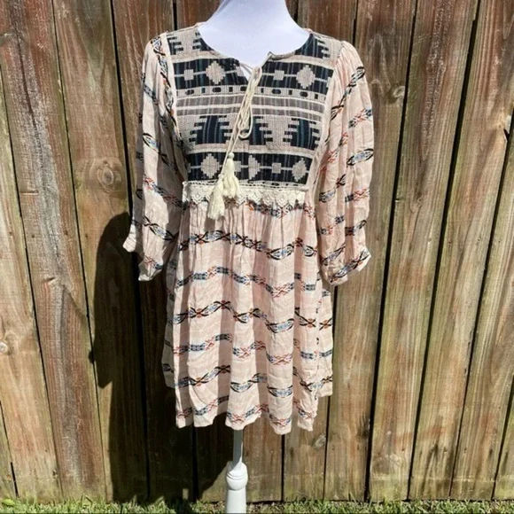 HAYDEN Pink Bohemian Tribal Shift Dress Small - Picture 5 of 14